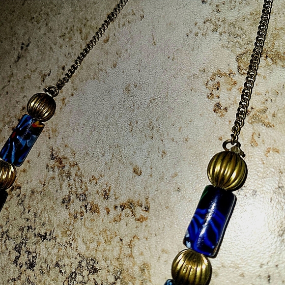 Vintage Boho Statement Necklace - Brass & Millefiori Glass Beads - Picture 5 of 6
